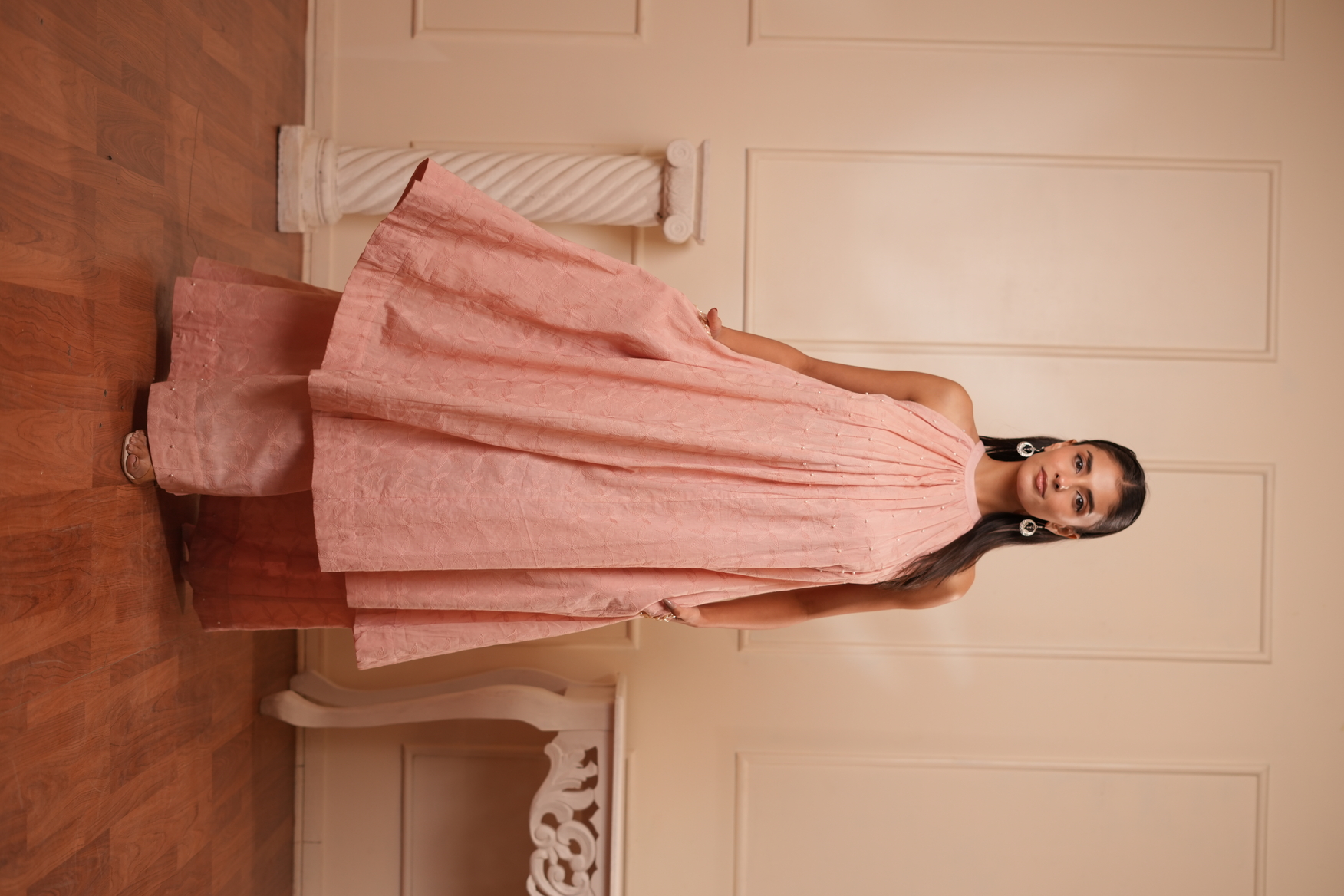 Peach Embroidered Halter Neck Kurta with Palazzo Co-ord Set