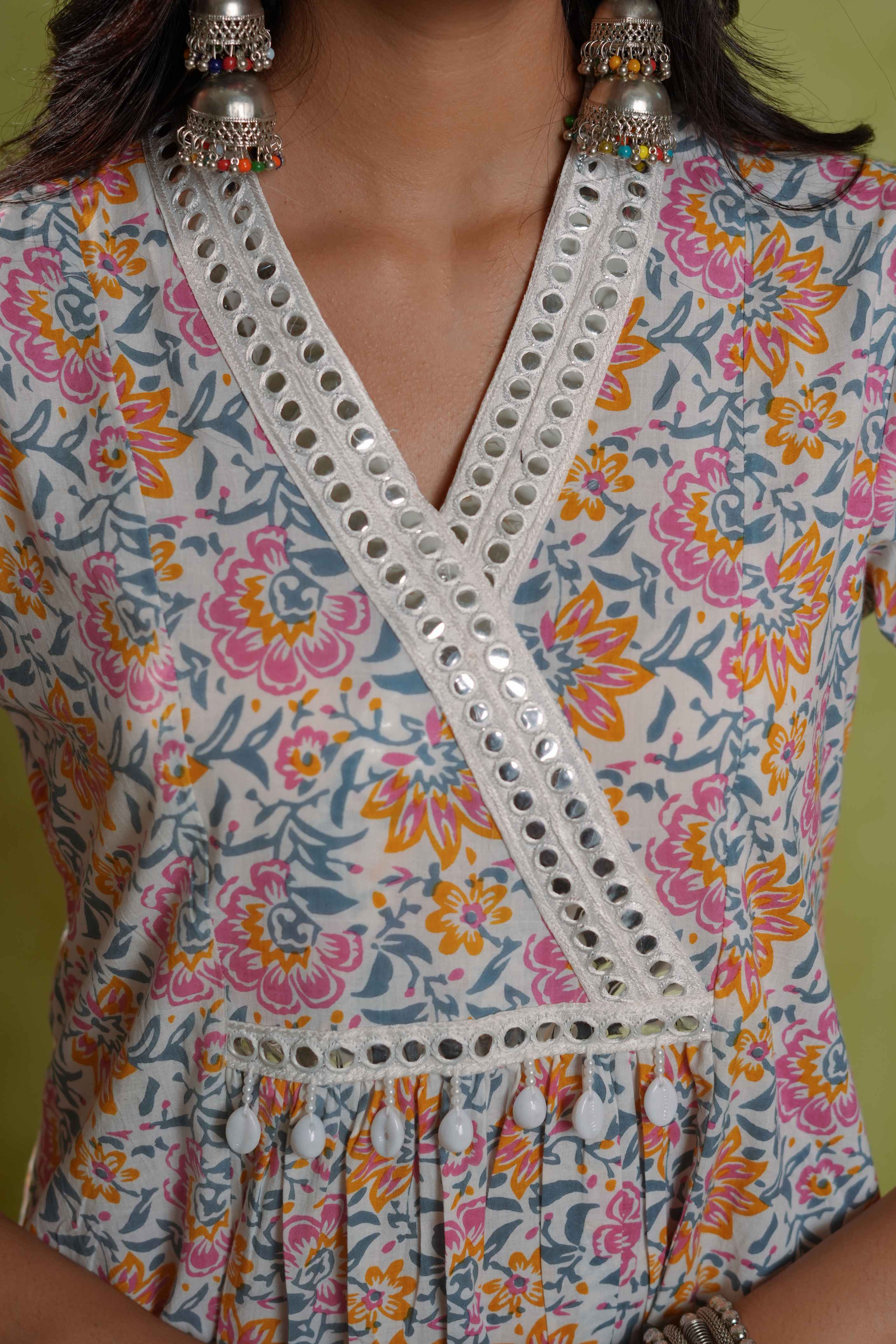 Women Floral Printed Anarkali Kurta with Printed Trousers