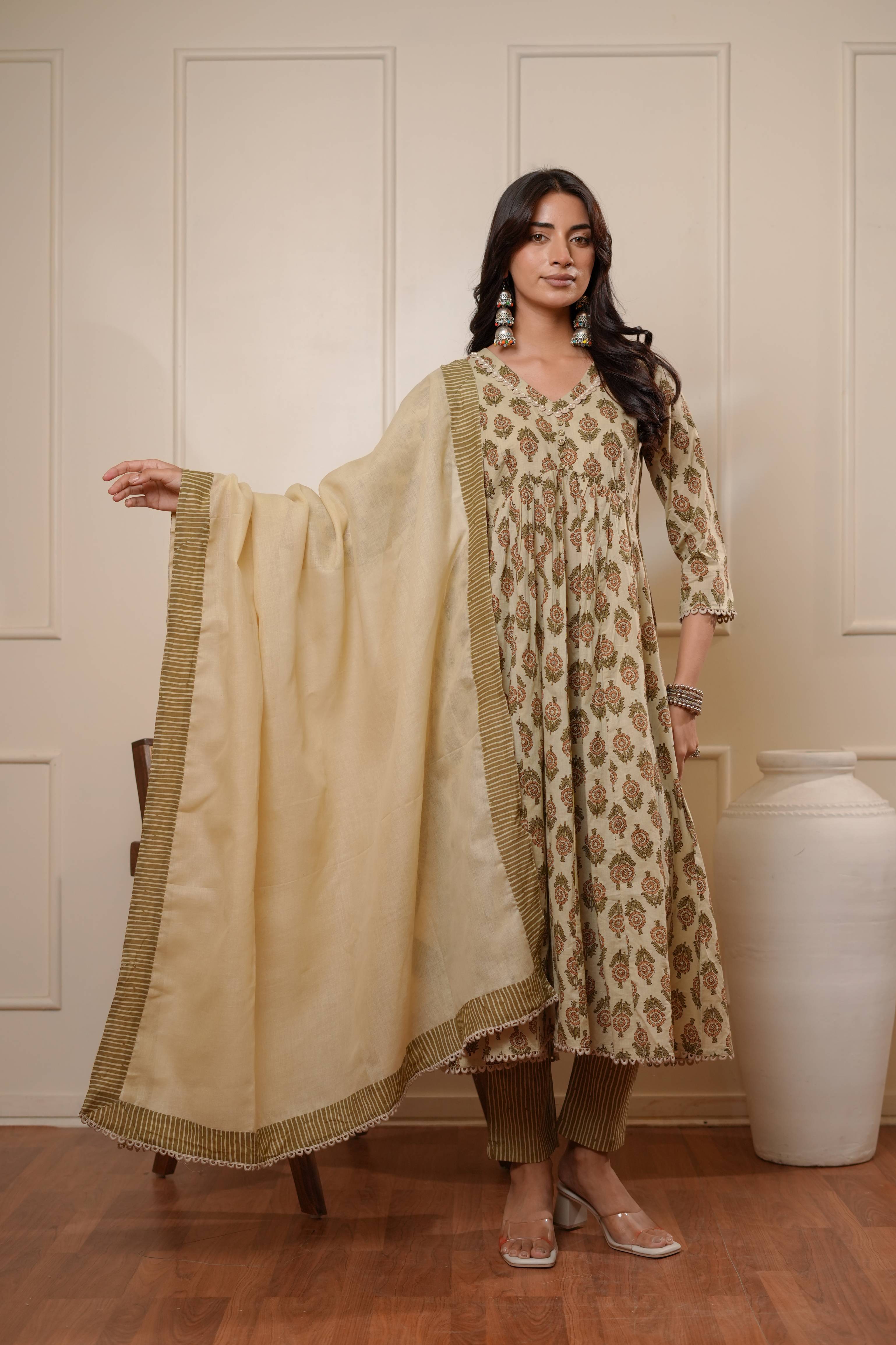 Classic Block-Print Ethnic Suit Set for Women