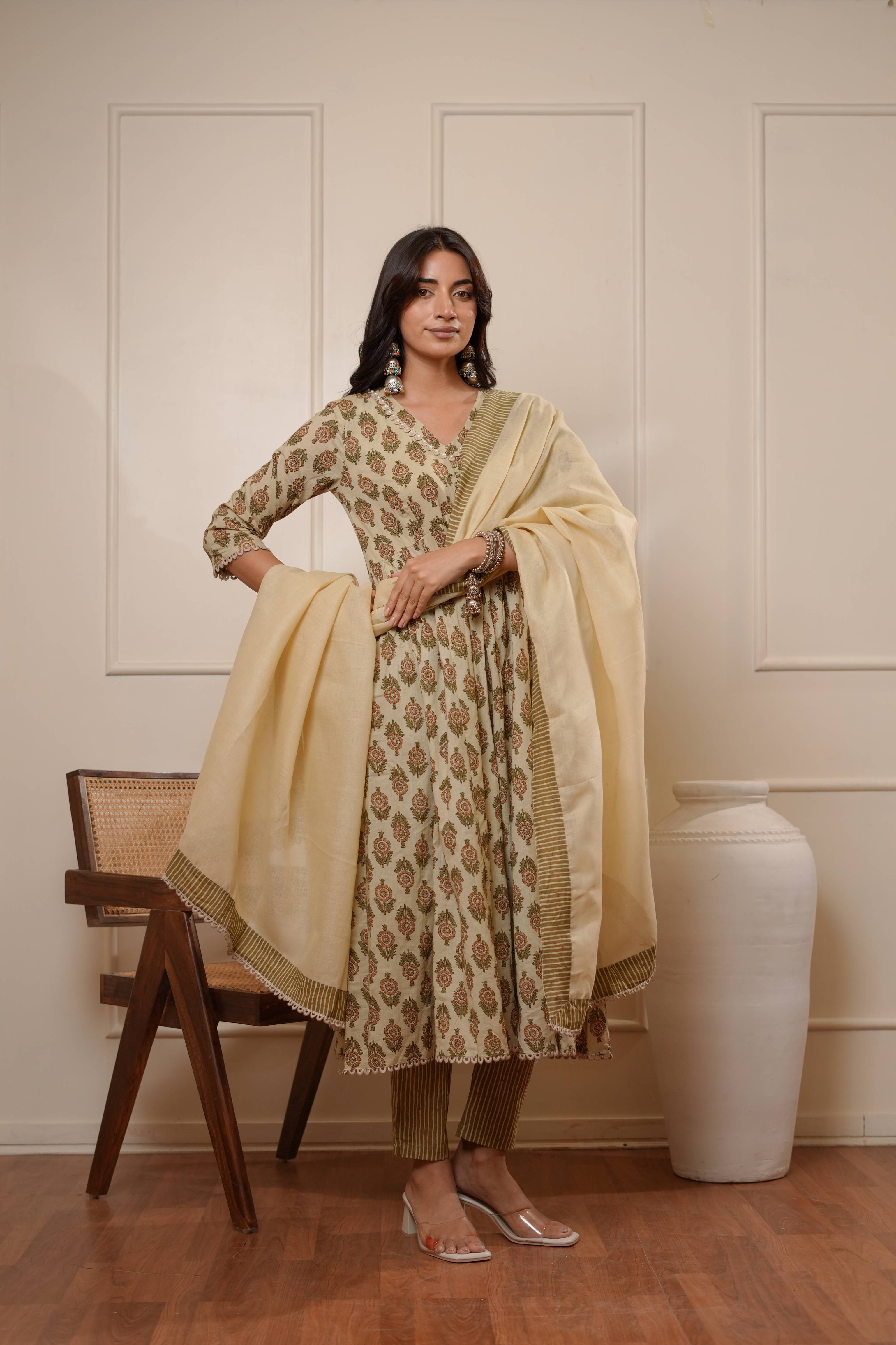 Classic Block-Print Ethnic Suit Set for Women