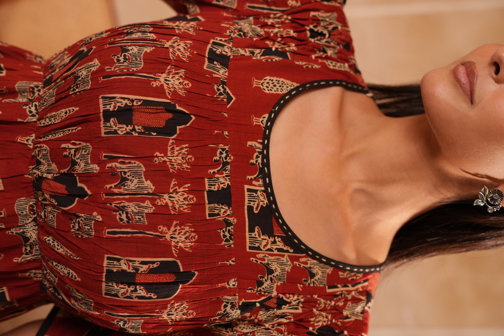 Rust Red Ethnic Printed Fit & Flare Maxi Dress